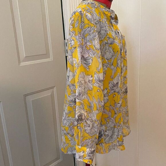 Liz Claiborne Petite Boho Floral Button Down Sheer Tunic Shirt Size PL - Picture 3 of 6